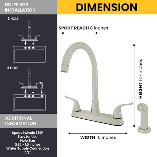 WMF-8235GNZMLP-BN - Hybrid Metal Deck Kitchen Sink Faucet High Spout with Double Handle and Side Sprayer (Brushed Nickel)