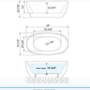 WOODBRIDGE 59"Freestanding White Acylic Soaking Bathtub with Matte Black Drain and Overflow,BTA1518 -MB-Drain &O