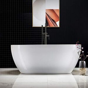 WOODBRIDGE 59"Freestanding White Acylic Soaking Bathtub with Matte Black Drain and Overflow,BTA1518 -MB-Drain &O