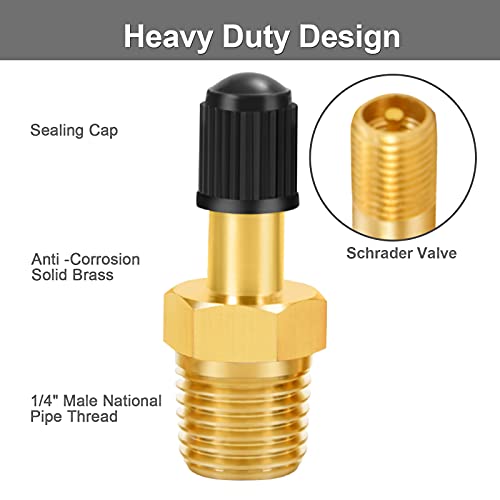 GODESON 1/4" NPT Tank Valve, Anti-Corrosion Brass Schrader Valve with 1/4" Male NPT,Using with Air Compressor Tanks(Pack of 4)