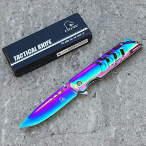 falcon ks4621 8.5" multicolor folding pocket knives with 2.5" in clip point blade for outdoor,tactical, survival and edc