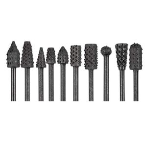 eyech 10pc 1/8''(3mm) shank carbon steel rotary burr rasp set wood carving file rasp drill bits for diy woodworking wood carving polishing grinding engraving