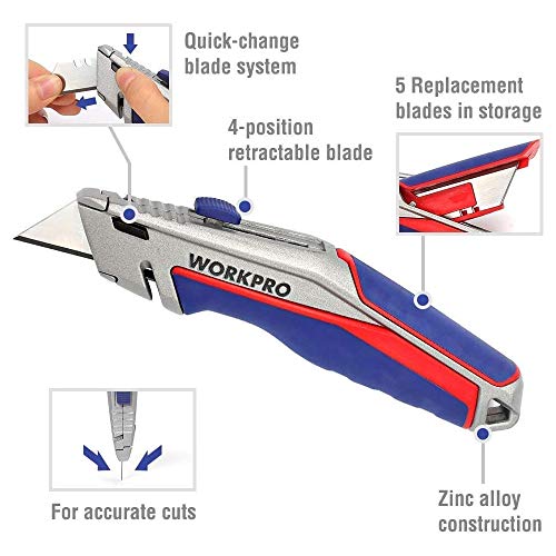 WORKPRO W013029 Quick Change Retractable Utility Knife, SK5 Blades, Tempered (Single Pack)