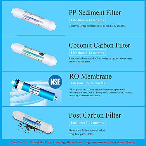 Geekpure 4 Stage Reverse Osmosis RO Drinking Water Filter System with Quick Change Filters -Portable-100 GPD
