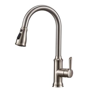 kitchen sink faucet, peppermint 3 hole faucet for kitchen sink with pull down sprayer fingerprint resistant single handle commercial kitchen sink faucet with nylon hose, brushed nickel