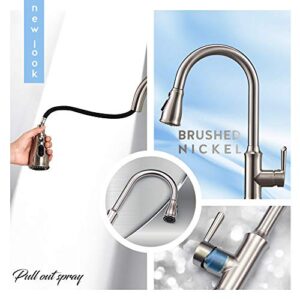 Kitchen Sink Faucet, Peppermint 3 Hole Faucet for Kitchen Sink with Pull Down Sprayer Fingerprint Resistant Single Handle Commercial Kitchen Sink Faucet with Nylon Hose, Brushed Nickel