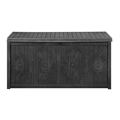 Ainfox Patio Storage Deck Box, Outdoor Storage Plastic Bench Box - All Weather Resin Wicker Deck Box Storage Container Bench Seat (Carbon Black)