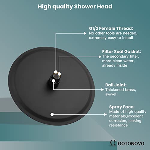 gotonovo Shower System,Bathroom Shower Faucet with 10 Inch Round Shower Head Wall Mount,Luxury Shower Combo Set with Cylindrical Handheld,Shower Trim Kit Rough-in Valve Included,Matte Black