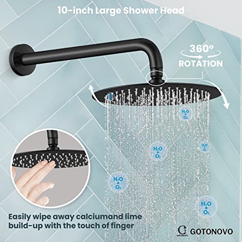 gotonovo Shower System,Bathroom Shower Faucet with 10 Inch Round Shower Head Wall Mount,Luxury Shower Combo Set with Cylindrical Handheld,Shower Trim Kit Rough-in Valve Included,Matte Black