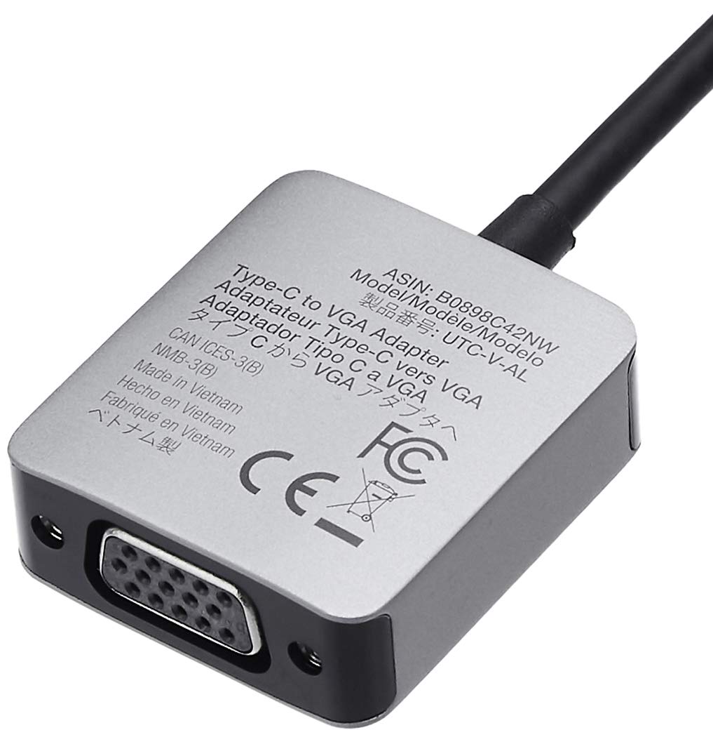 Amazon Basics Aluminum USB 3.1 Type-C to VGA Adapter, Gray, 1.65 x 1.38 x 0.63in