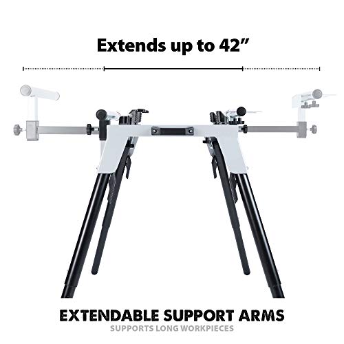 Evolution Power Tools 005-0002 Chop Saw Stand with Universal Fitting, Height Adjustable, 3M Extendable Arms & Supports Upto 225KG,Black/ Silver