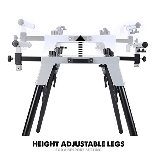 Evolution Power Tools 005-0002 Chop Saw Stand with Universal Fitting, Height Adjustable, 3M Extendable Arms & Supports Upto 225KG,Black/ Silver