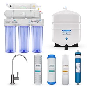 max water 5 stage 50 gpd (gallon per day) ro (reverse osmosis) standard water filtration system - under-sink/wall mount (with tank & faucet) - model: ro-5c5