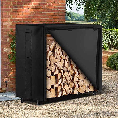 AMAGABELI GARDEN & HOME 4ft Firewood Rack With Cover Combo Set Waterproof Outdoor Log Holder, Fireplace Heavy Duty Stacker Pit for Patio Logs Storage Steel Tubular Wood Pile Tool Accessories Black