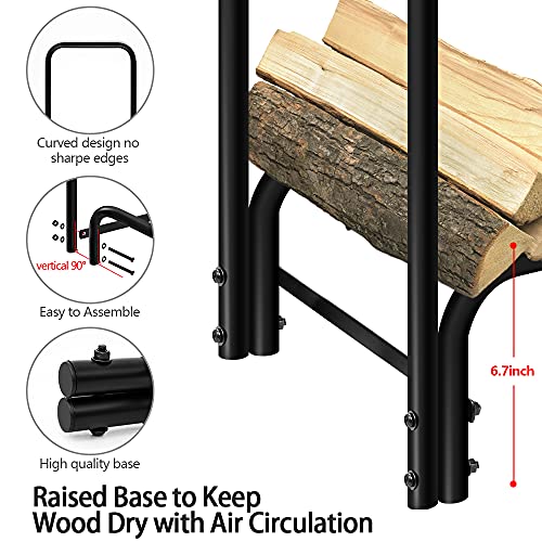 AMAGABELI GARDEN & HOME 4ft Firewood Rack With Cover Combo Set Waterproof Outdoor Log Holder, Fireplace Heavy Duty Stacker Pit for Patio Logs Storage Steel Tubular Wood Pile Tool Accessories Black