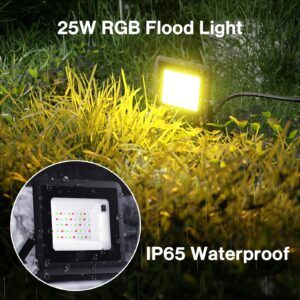 Olafus 25W RGB LED Flood Light 250W Equiv, DIY Color Changing Stage Light with Remote, Party Light Outdoor, IP66 Landscape Floor Strobe Light Spotlight, Uplight for Events Christmas Halloween, 2 Pack