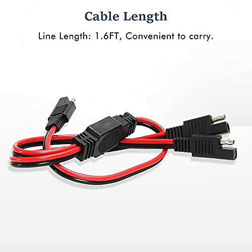 1.6FT 2-Way Splitter SAE Connector Sae Y Splitter Battery Charging Cables 1 to 2 SAE Connector Power Charger Adapter 16AWG for Camp Trailer Solar Panels Battery