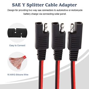 1.6FT 2-Way Splitter SAE Connector Sae Y Splitter Battery Charging Cables 1 to 2 SAE Connector Power Charger Adapter 16AWG for Camp Trailer Solar Panels Battery