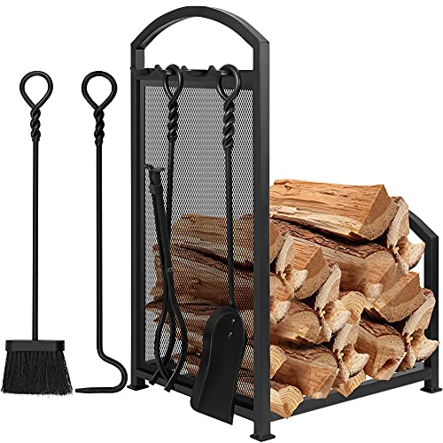 AMAGABELI GARDEN & HOME 30.7in Fireplace Tools Set Indoor Outdoor Fire wood Holders Wood Holder Rack Lumber Storage Firewood Rack Stacking Heavy Duty