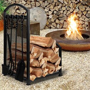 AMAGABELI GARDEN & HOME 30.7in Fireplace Tools Set Indoor Outdoor Fire wood Holders Wood Holder Rack Lumber Storage Firewood Rack Stacking Heavy Duty