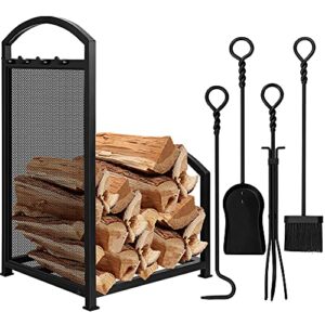 AMAGABELI GARDEN & HOME 30.7in Fireplace Tools Set Indoor Outdoor Fire wood Holders Wood Holder Rack Lumber Storage Firewood Rack Stacking Heavy Duty