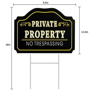 HISVISION Private Property No Trespassing Sign with Stakes 2 Pack, 12" x 9" No Trespassing Yard Sign, 5mm Corrugated Plastic Double Sided, UVresistance, Waterproof, Non-Fading, Easy to Install