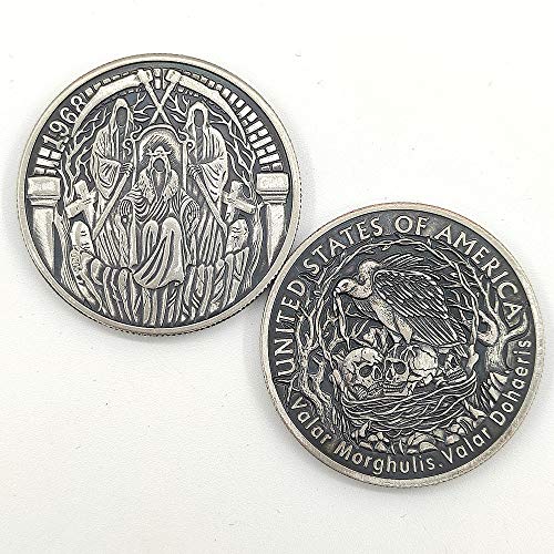 Valar Morghulis Antique Silver Coin Collection HOBO Skull Art Scythe Grim Reaper Punk Eagle Coin