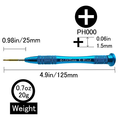 Precision Phillips Screwdriver #000, Small Phillips Screwdriver PH000/1.5mm for Cross-Recess Screws, S2 High Alloy Steel Head, Magnetic Tip, 360°Swivel Cap, Compatible with MacBook&Switch, 000x1"