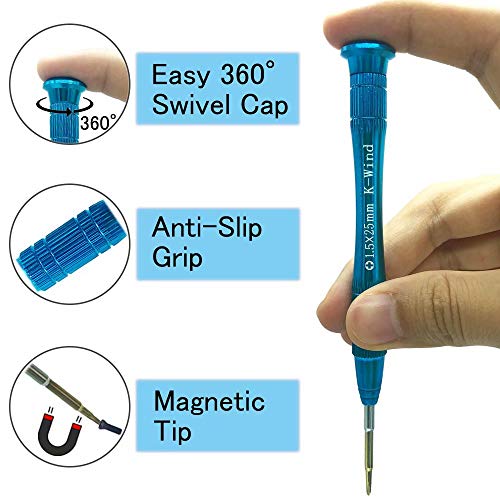 Precision Phillips Screwdriver #000, Small Phillips Screwdriver PH000/1.5mm for Cross-Recess Screws, S2 High Alloy Steel Head, Magnetic Tip, 360°Swivel Cap, Compatible with MacBook&Switch, 000x1"