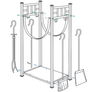 AMAGABELI GARDEN & HOME 31.6in Large Firewood Rack Fireplace Tools Set Wood Holder Indoor log Rack With Tools Tall for Wood Stove Firepit Campfire Storage Stacking Wrought Iron Accessories Outdoor