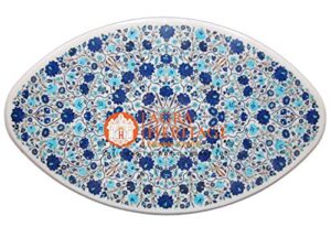 white marble dining table top pietra dura turquoise lapis lazuli inlay floral arts occasional decor