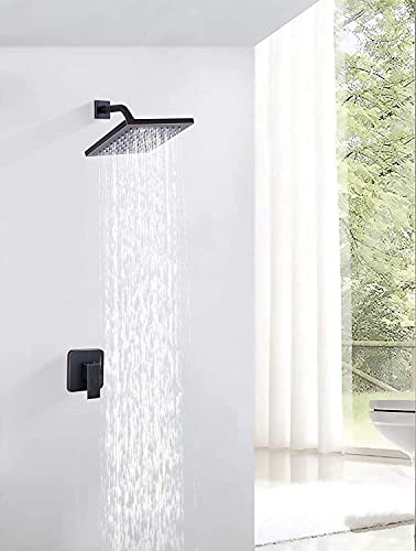 Shower Head GGStudy 8 inch Square Rain Stainless Steel High Pressure Oil Rubbed Bronze Shower Heads Rainfall Bath Shower Self-cleaning Silicone Nozzle