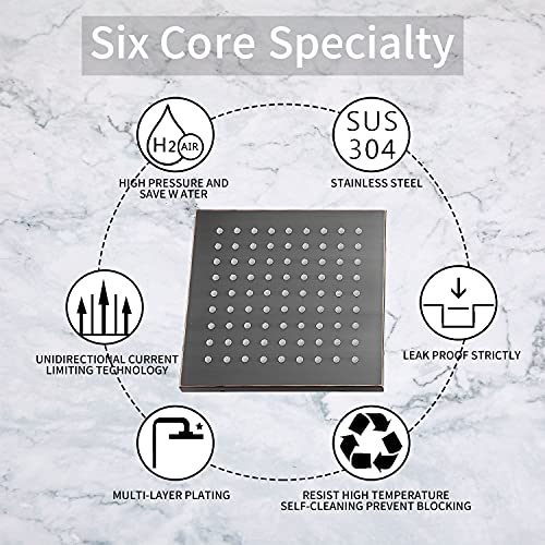 Shower Head GGStudy 8 inch Square Rain Stainless Steel High Pressure Oil Rubbed Bronze Shower Heads Rainfall Bath Shower Self-cleaning Silicone Nozzle