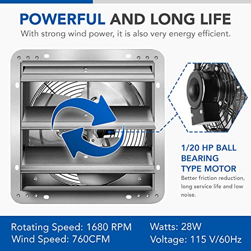 iPower 7 Inch Wall Mount Exhaust Fan with Shutter, High Speed 760 CFM Household Ventilation Fan with Louver for Attic, Garage, Bathroom/Bath, Louvered Vent, Kitchen, Greenhouse