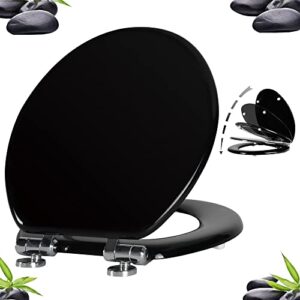 angel shield toilet seat with zinc alloy hinges quiet-close quick-release wood molded uv lid easy clean(round,black)