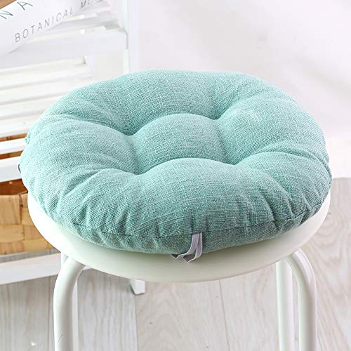 Soft Cotton Linen Chair Pads Decor Outdoor Indoor Overstuffed Patio Dining Chairs Seat Cushion,Thick Round Chair Cushion Lake Blue D45cm(18inch)