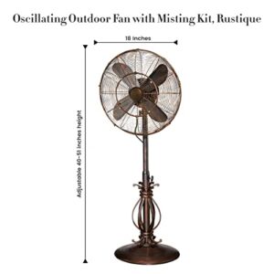DecoBREEZE Oscillating Outdoor Fan with Misting Kit, 3-Cooling Speed Misting Fan with High RPM, Adjustable and Portable Misting Fan, Rustique, Antique Water Fan, 18 inches