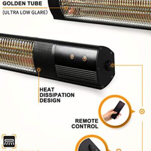 Star Patio Electric Patio Heater, Outdoor Wall Mounted Heater, Infrared Heater with Remote, Instant Heating1500W, IP55 Waterproof Outdoor Heaters, Without Bright Light, STP2580-RM-S