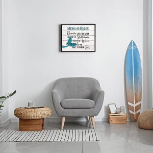 Mermaid Rules - Inspirational Beach Wall Art, Distressed Wood Design Ocean Wall Decor Print, Ideal Wall Decor For Home Decor, Bedroom Wall Art, Great House Decor, Office Decor, Unframed - 10x8