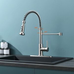 RULIA Kitchen Faucet, Kitchen Sink Faucet, Sink Faucet, Spring Pull-Down Kitchen Faucets, Bar Kitchen Faucet, Brushed Nickel, Stainless Steel, RB1027