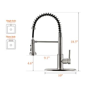 RULIA Kitchen Faucet, Kitchen Sink Faucet, Sink Faucet, Spring Pull-Down Kitchen Faucets, Bar Kitchen Faucet, Brushed Nickel, Stainless Steel, RB1027