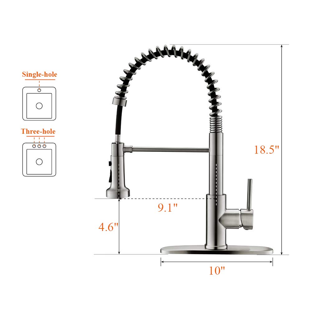 RULIA Kitchen Faucet, Kitchen Sink Faucet, Sink Faucet, Spring Pull-Down Kitchen Faucets, Bar Kitchen Faucet, Brushed Nickel, Stainless Steel, RB1027