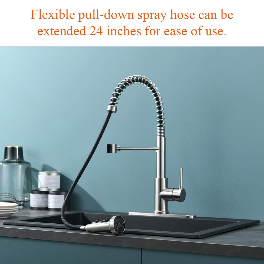 RULIA Kitchen Faucet, Kitchen Sink Faucet, Sink Faucet, Spring Pull-Down Kitchen Faucets, Bar Kitchen Faucet, Brushed Nickel, Stainless Steel, RB1027