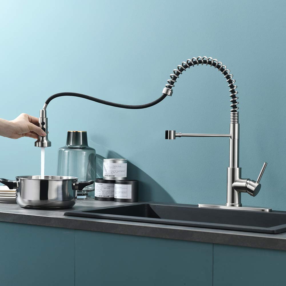 RULIA Kitchen Faucet, Kitchen Sink Faucet, Sink Faucet, Spring Pull-Down Kitchen Faucets, Bar Kitchen Faucet, Brushed Nickel, Stainless Steel, RB1027