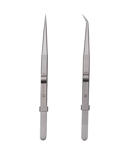 Tweezers, Precision Tweezers Set, Anti-Static Stainless Steel Curved of Tweezers, for Electronics, Laboratory Work, Jewelry-Making, Craft, Soldering, Etc（2 PCS）