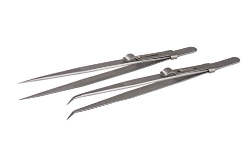 Tweezers, Precision Tweezers Set, Anti-Static Stainless Steel Curved of Tweezers, for Electronics, Laboratory Work, Jewelry-Making, Craft, Soldering, Etc（2 PCS）