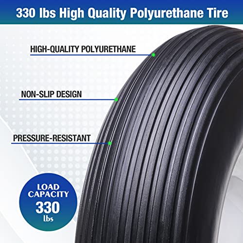 BAIVE BW 16" 4.80/4.00-8 Flat Free Solid Polyurethane Tire and Wheel, 1 Pack PU Airless Tires with 5/8" Ball Bearings 6" Iron Hub for Wheelbarrow/Hand Truck/Tool Cart/Garden Carts, 1 Pack