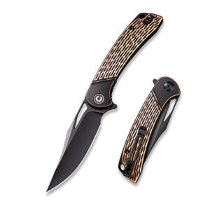 civivi dogma pocket knife, black stonewashed d2 blade, copper handle, liner lock, ball bearings pivot,flipper opening utility knife with reversible deep carry pocket clip c2005f