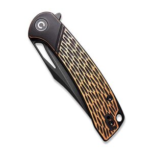 CIVIVI Dogma Pocket knife, Black Stonewashed D2 Blade, Copper Handle, Liner Lock, Ball Bearings Pivot,Flipper Opening Utility Knife with Reversible Deep Carry Pocket Clip C2005F