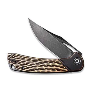 CIVIVI Dogma Pocket knife, Black Stonewashed D2 Blade, Copper Handle, Liner Lock, Ball Bearings Pivot,Flipper Opening Utility Knife with Reversible Deep Carry Pocket Clip C2005F